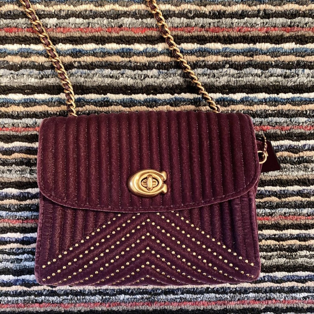 Coach purple velvet quilted mini